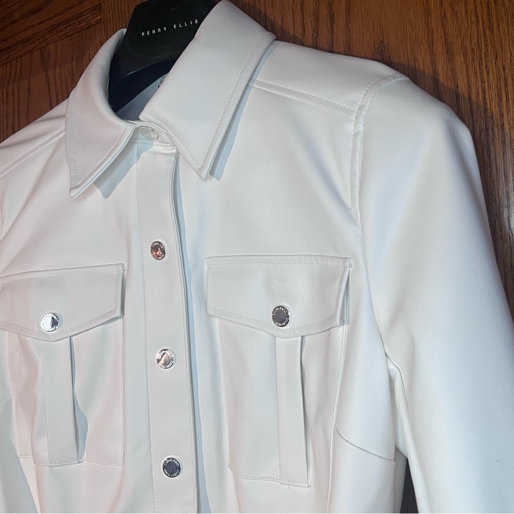 🌹Calvin Klein Tie Waist Belted Faux-leather Jacket